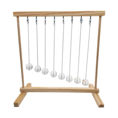 Hands On Pendulum Cradle Science Kit displaying wooden frame with multiple pendulums for home, office, and school DIY experiments.