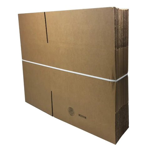 Heavy Duty Medium Moving Boxes 20 Pack Corrugated Cardboard Crates 18X14X12 Inches stacked flat ready for packing.