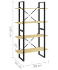 Four-Tier Book Cabinet With Solid Pine Wood Bookshelf And Metal Frame, Industrial Display Shelf, Dimensions 11.8 X 31.5 X 55.1 Inches