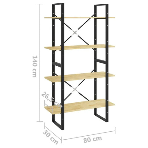 Durable Solid Pine Wood 4 Tier Book Cabinet Shelf With 31.5x11.8x55.1 Inches Of Storage in industrial style with dimensions