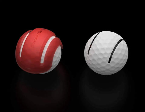 Golf Putting Training Aid With Instant Feedback For Stroke Improvement On Practice Green Or Mat Realistic Ball Feels And Weighs Like A Real Golf Ball Detects Mis Hits And Boosts Accuracy And Confidence next to a real golf ball