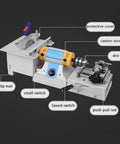Gemstone Polisher Grinder Buffer Machine For Jewelry Making, Mini Table Saw with labeled parts and 750W motor