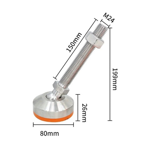 Heavy Duty Swivel Leveling Feet For Kitchen Cabinets And Furniture 360 Degree Rotation Adjustable Screw Base Four Piece Set showing dimensions 150mm height, 80mm base.