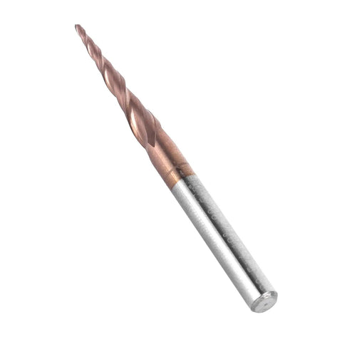 Beefy Tapered Ball Nose End Mill For CNC Router Bits 2 Flute Tungsten Carbide With Antique Brass Plated Coating 0.5 Mm Radius 20.5 Mm Cutting Length D4x50 For Detailed Precision close-up