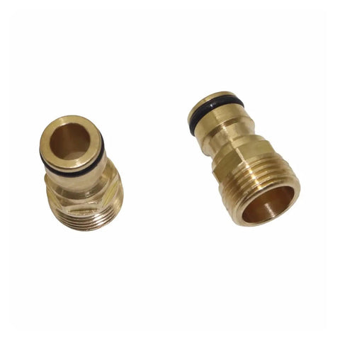 Copper Hose Tap Connector And Mixer Adaptor Water Pipe Joiner Fitting, 2 pack, top view on white background.