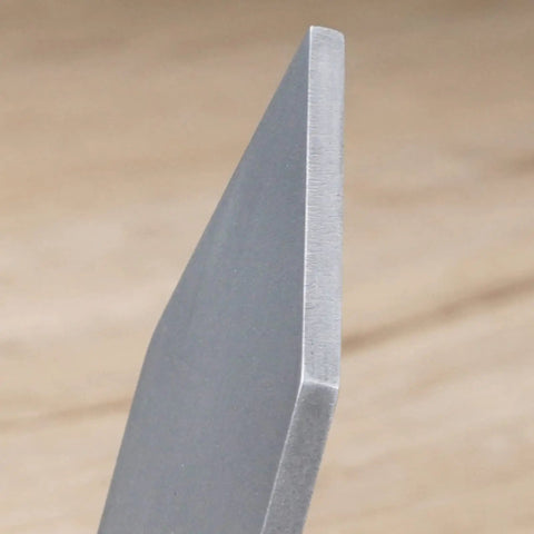 Close-up of a Wide Standard Carbide Wood Parting Tool for Heavy Duty Woodturning, showcasing its sharp manganese steel lathe blade.