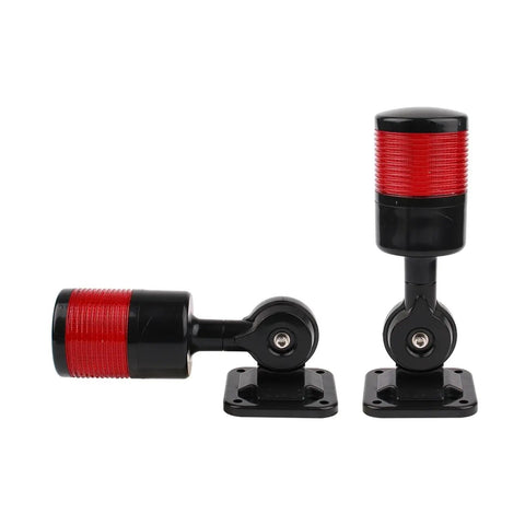 Straight Up Heavy Duty Multi Layer Led Signal Tower And Industrial Status Lamp With 55 MM Stacked Warning Beacon For Shop Floor Machinery 24V Dc 220V Ac Panel Mount Alarm Light, red LED beacons on black bases.