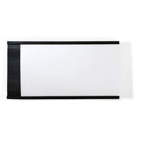 Heavy Duty 10 Pack Magnetic C Channel Label Holders 3X6 Inch shelf tags for steel racks, showing a holder with a white label.