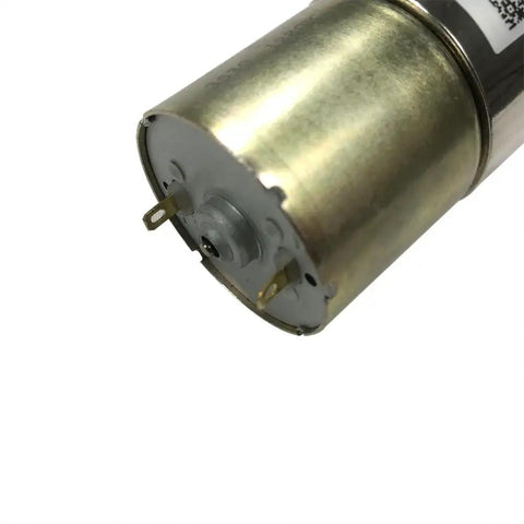 Close-up view of Low Speed 12V DC Geared Motor with 37mm gearbox, showing metal housing, designed for robotics and small automations.