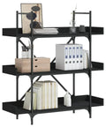Engineered Wood 3 Tier Bookcase With Black Metal Frame, 42.7 Inch Tall Bookshelf displaying books, decor, and storage items