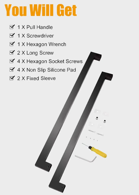 Push Pull Barn Door Handle Set Black Finish Heavy Duty Sliding Door Hardware With Full Install Tools including handle and tools