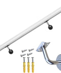 White PVC Deck Railing 13.8 Feet Long Weatherproof Banister with wall mount brackets and screws for easy installation.