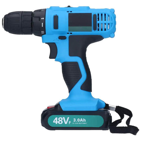 Heavy Duty Cordless Impact Hammer Drill With 48 Nm Adjustable Torque And Multi Speed Trigger For Drilling Wood Metal Concrete Tough As Nails Battery Powered Workhorse That Gets Any Job Done Smooth side view with battery pack.