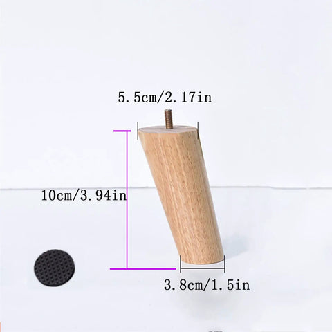 Set Of 4 Solid Wood Tapered Sofa Legs With Pre Drilled M10 Bolts For Cabinets Beds Dressers Chairs Desks Couches And TVs 10cm Tall Tilt Finish Upgrade Your Furniture Setup And Stability In Dope Style displaying single oak leg with dimensions