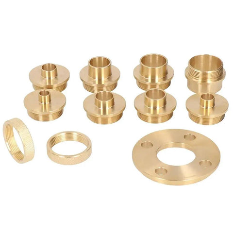 Beefed Up Brass Router Template Guide Bushing Kit With Lock Nut Adapter includes brass rings and locking nuts for precise woodworking.
