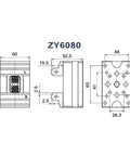Technical drawing of Top Shelf Self Centering Cnc Vise Four Turn Bench Fixture dimensions with side view and top view.
