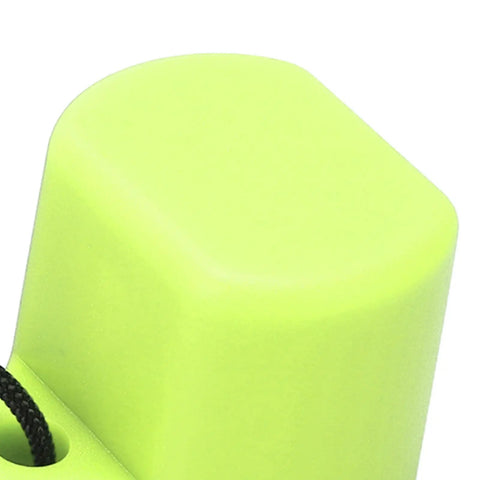 Close-up of fluorescent yellow Universal Threaded Rubber Scuba Tank Valve Cap Protector, dust and sand shield end cap.