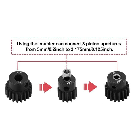 RC motor pinion gear adapter converting 5mm to 3.175mm