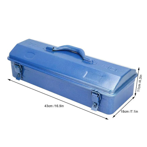Heavy Duty Iron Tool Chest Organizer With Secure Padlock Clasp And Dual Carry Grips, blue toolbox, 43cm, 18cm, ideal for mechanics