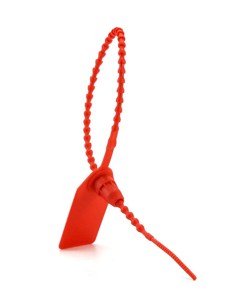 Plastic Tamper Seals 200 Pack Self Locking Security Zip Ties For Fire Extinguishers And Fire Safety Pull Tite Tags in red, side view