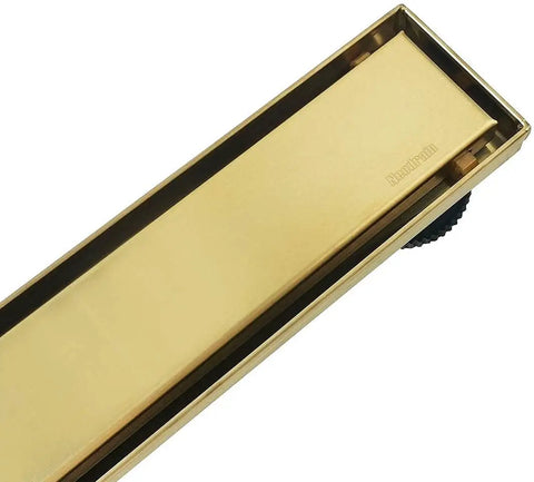 18 Inch Gold Linear Shower Drain With 2 In 1 Flat And Tile Insert Cover, Brushed Brass Rectangle Floor Drain
