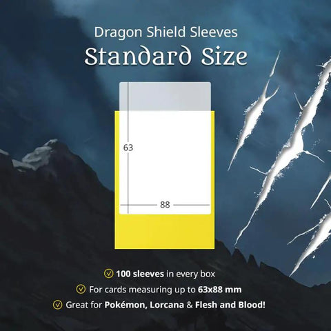 Top Shelf Matte Card Sleeves 100 Pack Standard Size Kickin Tough Protection For Trading Card Games Smooth Shuffle Experience Creds Pokemon Magic Cards And More Fresh Black Finish For Serious Players measurement graphic with dimensions of 63mm x 88mm