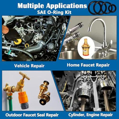 SAE O Ring Kit 407 Pieces for Vehicle, Faucet, and Cylinder Repair Applications