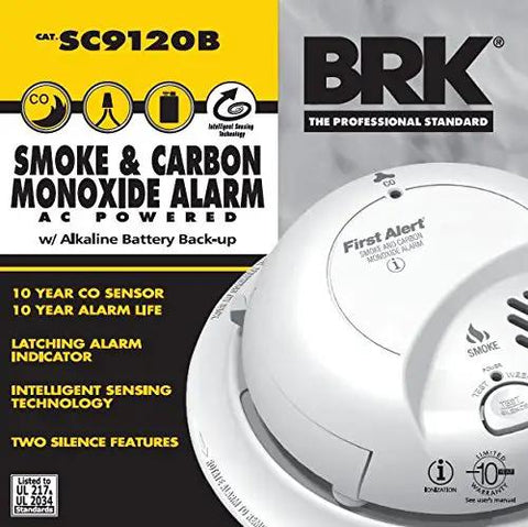 Top Shelf Game Changer Smoke And Carbon Monoxide Detector With Heavy Duty Ionization Chip And Nine Volt Battery Plug And Play Setup Interconnect Ready For Total Home Safety, white alarm with sensor features.