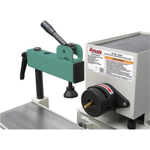 Bad Ass Heavy Duty Horizontal Slot Mortiser With A Powerhouse 2 Hp Motor And 220V Wiring Built For Custom Furniture Makers And Serious Professional Woodworking Shops, featuring a side mounted router setup.
