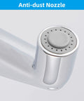 Close-up of Universal Kitchen Sink Side Sprayer Head Replacement With Easy Install Chrome Finish No Brainer Upgrade That Works With Delta Moen Kohler And Other Major Brands Sprayer Heads For Faucet Attachment showing anti-dust nozzle feature.