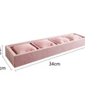 Premium Velvet Jewelry Watch Tray Organizer Featuring Four Spacious Grids And Soft Memory Foam Inserts For Secure Bracelet Storage, Pink, 34cm x 8cm x 3.6cm.