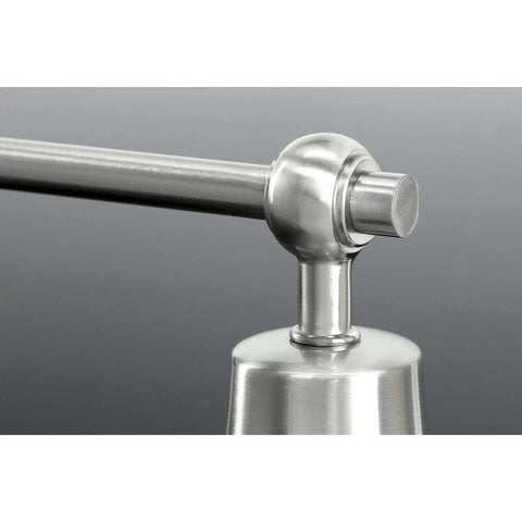 Close-up of Bramlett Brushed Nickel Two Light Bath And Vanity Fixture With Matte Black Shades And Back Plate showing connection detail