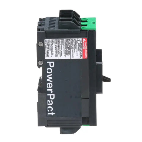 Built Tough 60 Amp Three Pole Circuit Breaker With Thermal Magnetic Trip Unit side view showcasing din mount and electrical connections.