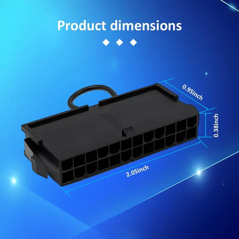 24 Pin ATX Jumper Bridge Power Supply Starter Tool For PC Testing And Troubleshooting Start Your PSU Without A Motherboard Ideal For PC Builds And Mining Rigs Quick Power On, black 24-pin connector with dimensions