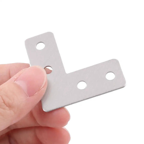 Built Tough Stainless Steel Corner Braces And Angle Brackets heavy duty bracket held in hand, polished finish, useful for furniture assembly.
