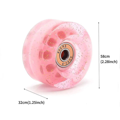 Close-up of pink 58x32mm quad skate wheel with 608RS bearing, part of the Eight 58x32mm Quad Skate Wheels 82A With Bearings Kit