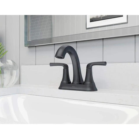 Ladera Matte Black Centerset 4 Inch Two-Handle Bathroom Faucet With Totally Sleek Modern Curves, Durable Brass Construction
