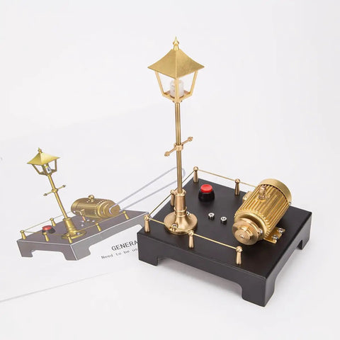 Mini Steam Engine Kit That Actually Runs With Horizontal Boiler Flyball Governor And Lamp Scene Generator For Real Steam Power Ideal STEM Gift And Cool Desk Showpiece For Christmas showing lamp and governor