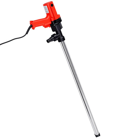 Eujgoov Electric Drum Pump For 200L And 220L Containers Fast Liquid Transfer 60 To 75 Liters Per Minute With 6 Gear Speeds For Workshops And Industrial Use Efficient Handheld Design, showing red and black pump handle.