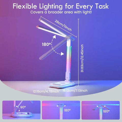 Gaming Desk Lamp With Music Sync RGB Lights Wireless Charger And USB Port Aluminum Alloy Touch Lamp For PC Setup