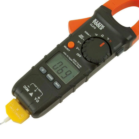 Front view of Klein Tools 69028 replacement thermocouple with yellow sensor tip for digital clamp meter