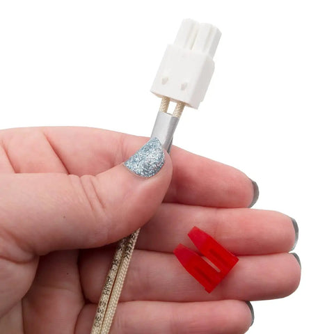 Hand holding Gas Range Oven Igniter Replacement Model Specific Not Universal Fits Specific Appliance Models close-up view.