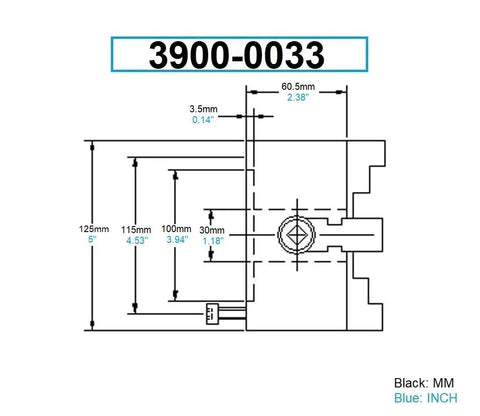 Technical diagram of Heavy Duty 5 Inch 3 Jaw Lathe Chuck Plain Back With Wrench Includes Two Sets Of Hard Jaws Internal And External For Quick Grip Center Hole 1.181 Inch Pro Grade Metalworking Tool For The Shop.