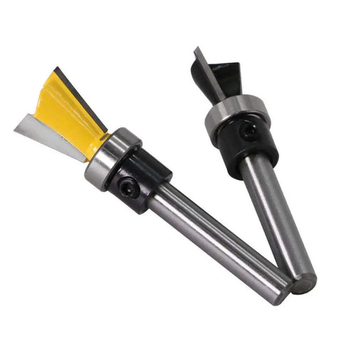 Two Pack Dovetail Router Bits 1 Quarter Inch Shank With Bearing For Woodworking Cutter Set, yellow and black alloy tips.