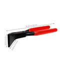 Seam Metal Bender Tool Hand Seamer Pliers with red handles and precise measurement details for sheet metal bending