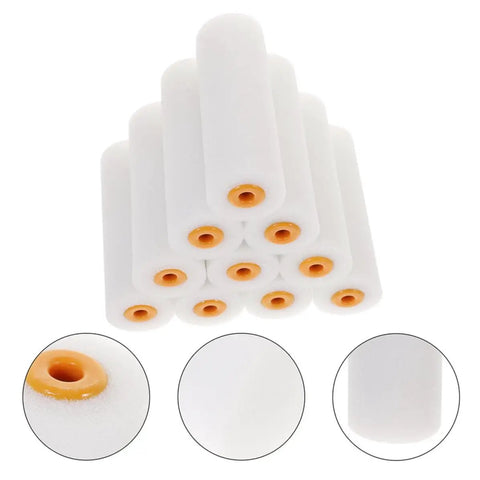 Ten Pack Replacement Paint Roller Covers With Ultra Soft Low Density Foam Sponge Sleeves Crafted For Smooth As Butter Wall Painting And No Headache Home Makeovers stacked white foam roller covers with orange ends