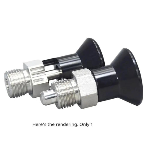 Beefed Up Stainless Steel Mini Indexing Plunger With Easy Turn Adjustment Knobs For Bullseye Accuracy Inside Tight Mechanical Jigs And Shop Workbenches MT635, showing a close-up of two stainless steel plungers.