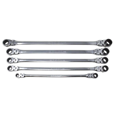 120 Tooth Ratcheting Wrench Set With Extra Long Flexible Design And 180 Degree Rotating Heads On Both Ends Spline Plus Gear Metric Sizes