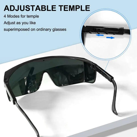 IPL Laser Safety Glasses With Broad Spectrum Eye Protection adjustable temple feature shown, ideal for red light therapy use.