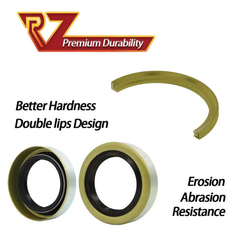 Four Pack Trailer Axle Hub Grease Seals 1.719 ID By 2.565 OD With 2.25 Cotter Pins For 3500 Lbs EZ Lube Spindles And 5 Lug Hubs Fits 171255TB 010-019-00 473336, showing double lips design and durability features.